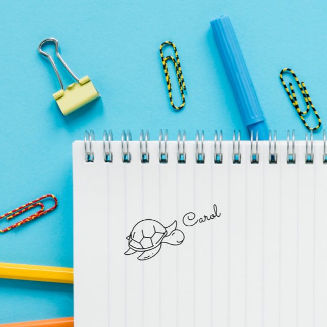 Tampon Auto-encreur Cute Doodle Turtle Personnaliser le nom (Créateur téléchargé)