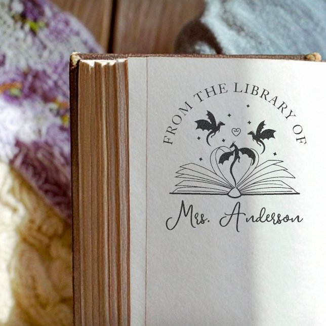 Tampon Auto-encreur Cute Dragon Library Floral Cultivez votre esprit e (Créateur téléchargé)