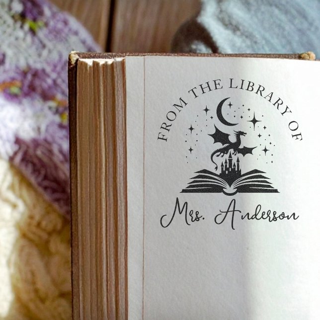 Tampon Auto-encreur Cute Dragon Library Floral Grow your Mind Teacher (Créateur téléchargé)