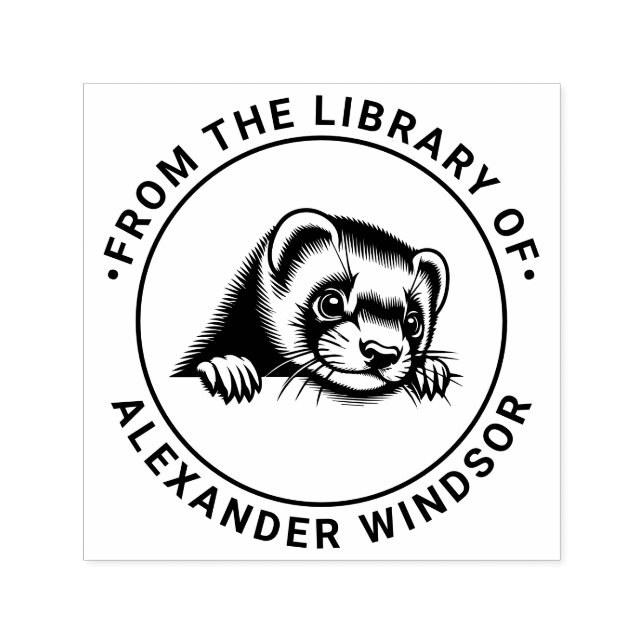 Tampon Auto-encreur Cute Ferret Head Peeking Library Nom du livre (Design)