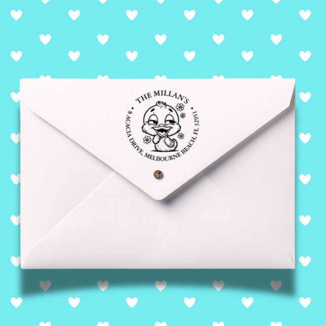 Tampon Auto-encreur Cute Floral Duck thème (Brighten your day with a cute floral duck self-inking stamp)