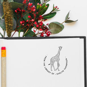 Tampon Auto-encreur Cute Giraffe Livre Personnalisé De La Bibliothèque