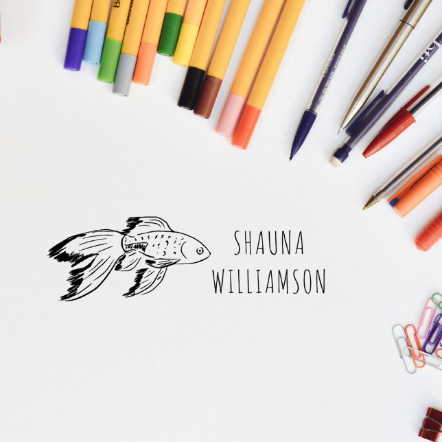 Tampon Auto-encreur Cute Goldfish Enfants Nom personnalisé (Cute Goldfish Kids Personalized Name Self-inking Stamp)