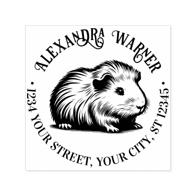 Tampon Auto-encreur Cute Guinea Pig Cavy Nom Adresse de retour (Design)