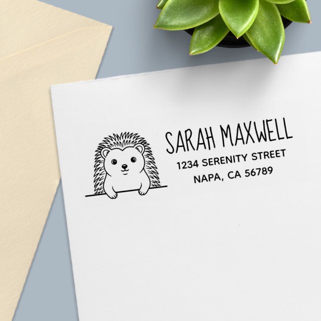 Tampon Auto-encreur Cute Hedgehog Return Address (Créateur téléchargé)