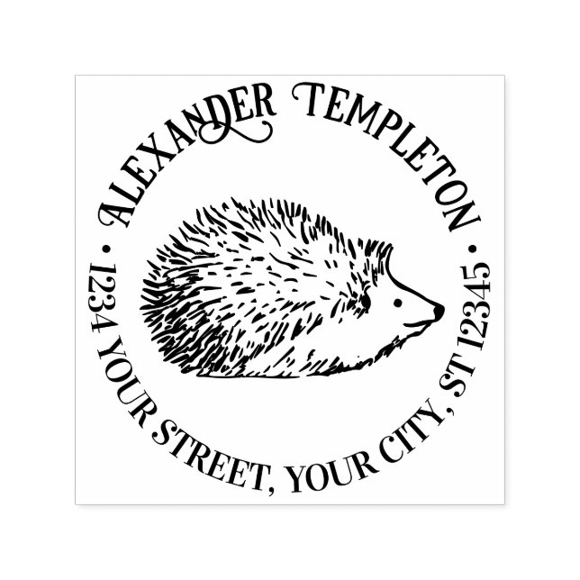 Tampon Auto-encreur Cute Hedgehog Round Name Adresse de retour (Design)