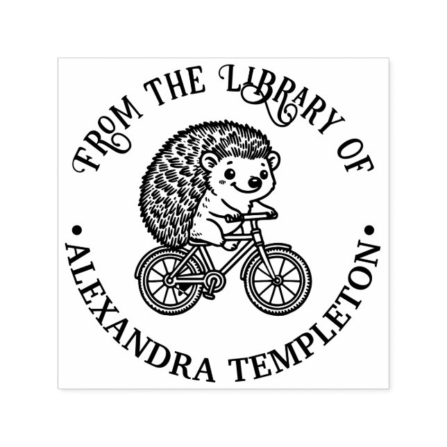 Tampon Auto-encreur Cute Hérisson sur la bibliothèque de vélos Nom du  (Design)