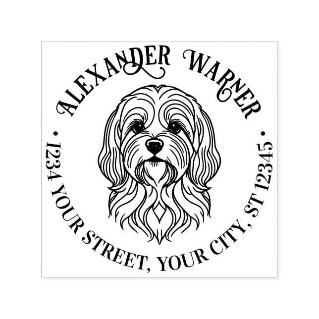 Tampon Auto-encreur Cute Lhasa Apso Chien Nom du chef Adresse de retou (Design)