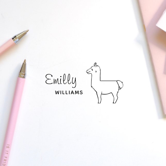 Tampon Auto-encreur Cute Llama Alpaca Animal Personnalisé Enfants Nom (Cute Llama Alpaca Animal Personalized Kids Name Self-inking Stamp)