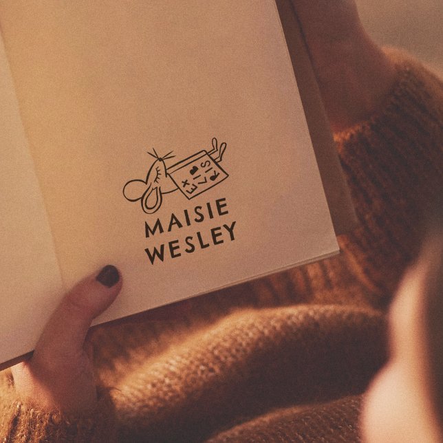 Tampon Auto-encreur Cute Mouse Main Dessinée Nom Personnalisé Ex Libri (Rubber Stamp Mock-up)