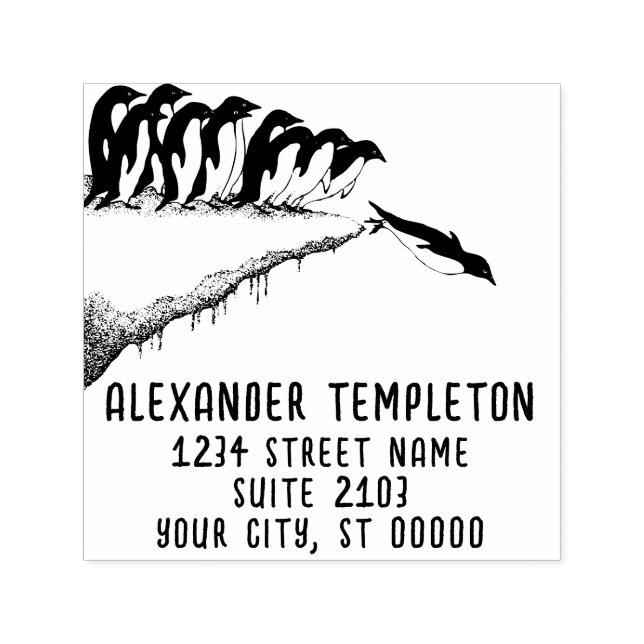 Tampon Auto-encreur Cute Penguins Cliff Nom de plongée Retour Adresse (Design)