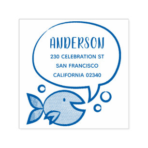 Tampon Auto-encreur Cute Poisson Discours Bubble Nom de famille Adress