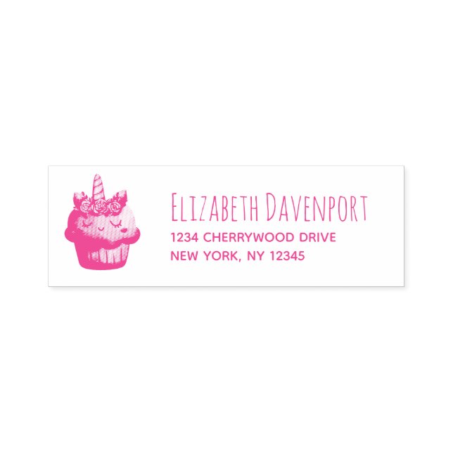 Tampon Auto-encreur Cute rose Cupcake Unicorn avec Rose (Design)