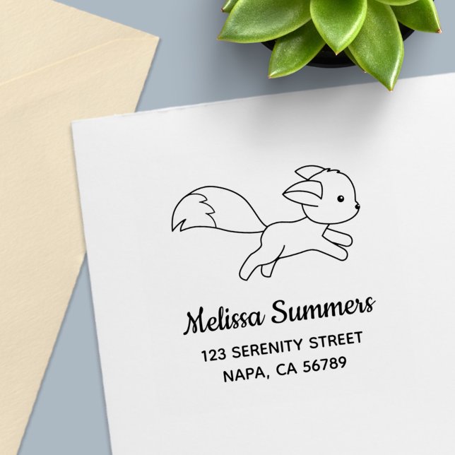 Tampon Auto-encreur Cute Running Fox Address (Créateur téléchargé)