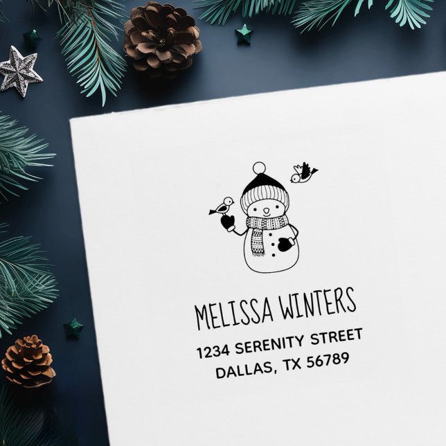 Tampon Auto-encreur Cute Snowman en Casquette nisé et Écarf Adresse 2 (Créateur téléchargé)