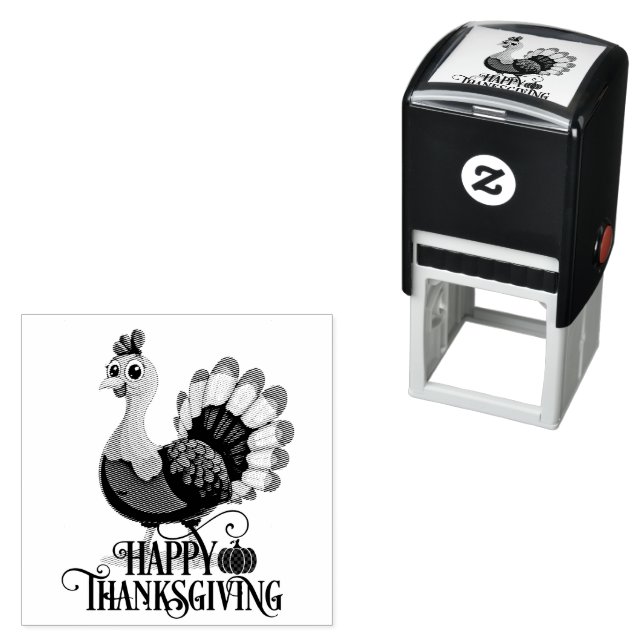 Tampon Auto-encreur Cute Thanksgiving Turkey (En situation)