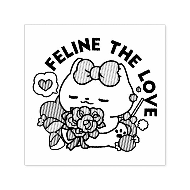 Tampon Auto-encreur Cute Valentine's Cat Design - Feline the Love (Design)