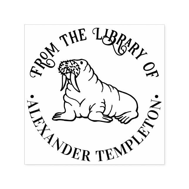 Tampon Auto-encreur Cute Walrus Outline Library Nom du livre (Design)