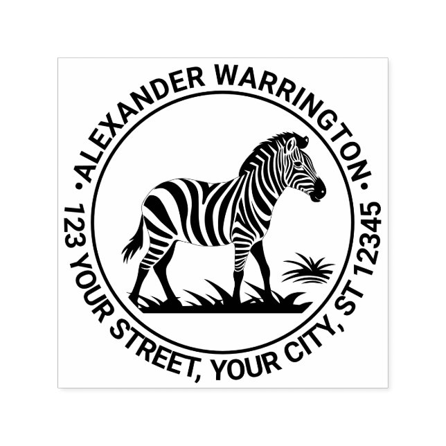 Tampon Auto-encreur Cute Zebra Standing Name Adresse de retour (Design)