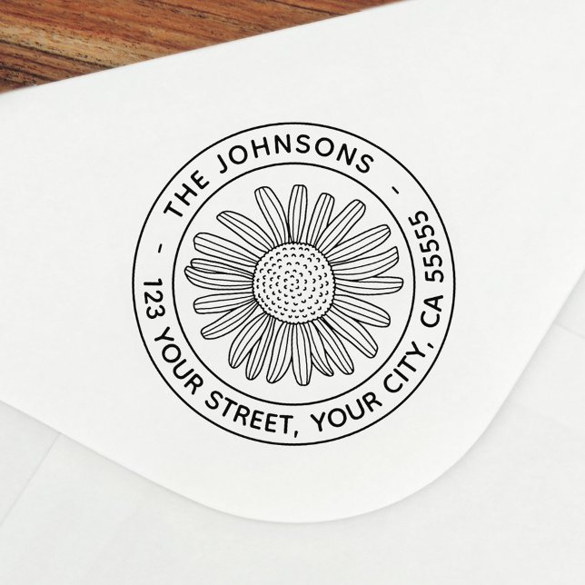 Tampon Auto-encreur Daisy flower moderne fleurie adresse de retour (Créateur téléchargé)
