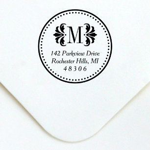 Tampon Auto-encreur Damas Monogramme initial   Adresse de retour class