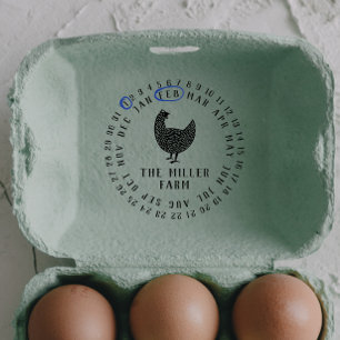 Tampon Auto-encreur Date moderne & Poulet Nom de la ferme Oeuf personn