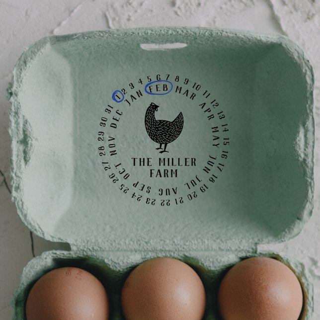 Tampon Auto-encreur Date moderne & Poulet Nom de la ferme Oeuf personn (Rubber Stamp Mock-up)