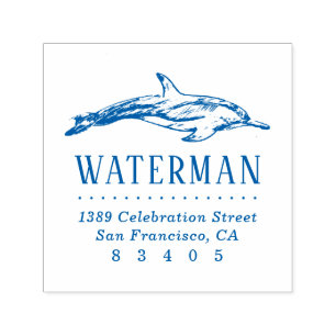 Tampon Auto-encreur Dauphin à main Nom de famille Adresse de retour