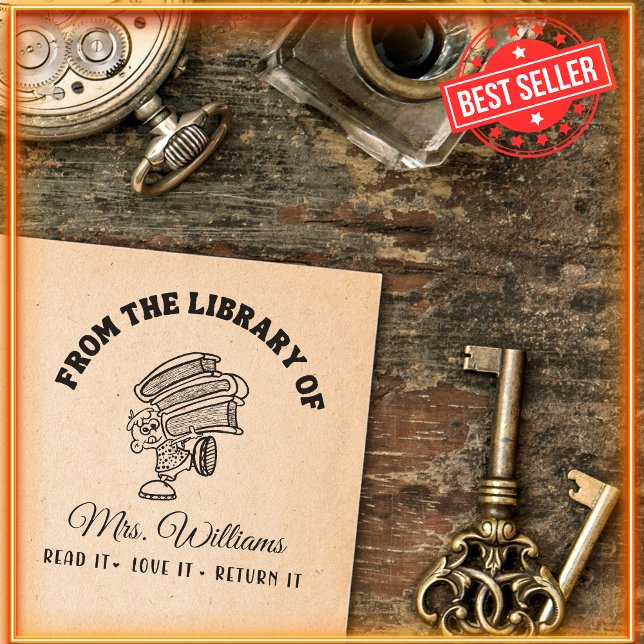 Tampon Auto-encreur De La Bibliothèque De | Funny School Teacher Book (Créateur téléchargé)