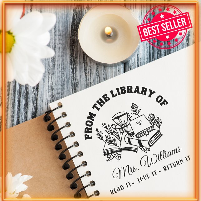 Tampon Auto-encreur De La Bibliothèque De | Joli livre botanique moder (Créateur téléchargé)