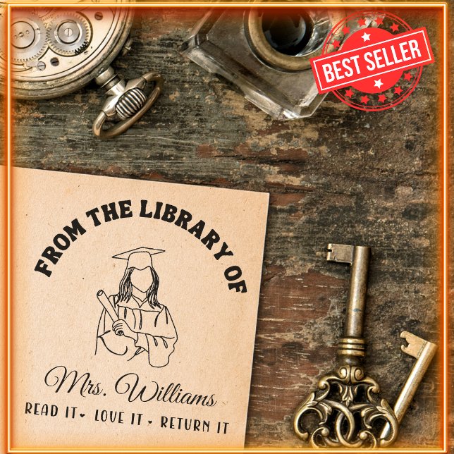 Tampon Auto-encreur De La Bibliothèque De | Professeur de livre de fil (Créateur téléchargé)