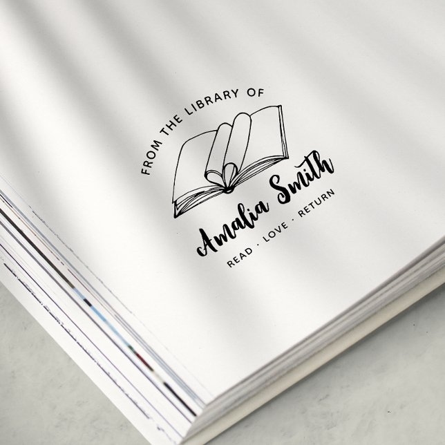 Tampon Auto-encreur De La Bibliothèque De | Timbre du livre de coeur m (Créateur téléchargé)