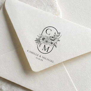 Tampon auto-encreur de monogramme de mariage flora