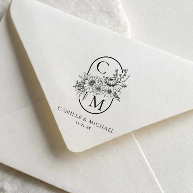 Tampon auto-encreur de monogramme de mariage flora (Fall Floral Wedding Monogram Stamp)