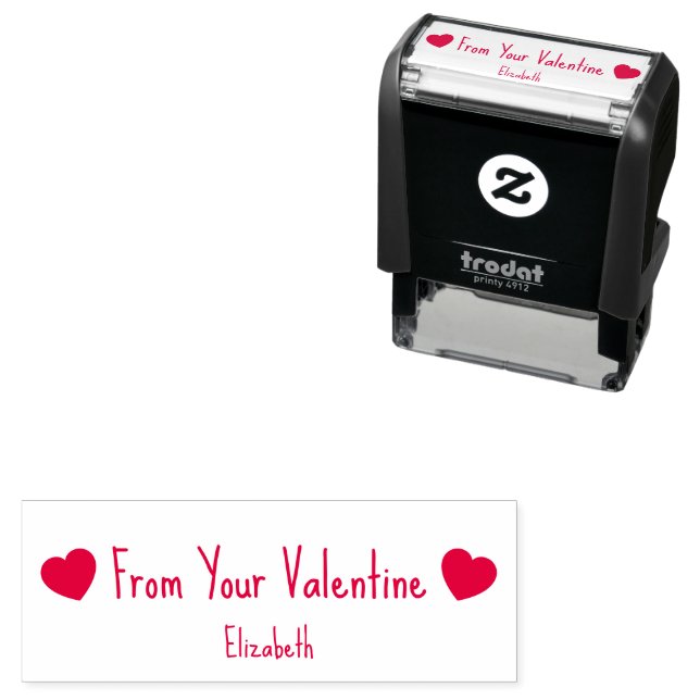 Tampon Auto-encreur De votre Valentin avec 2 cœurs et nom (En situation)