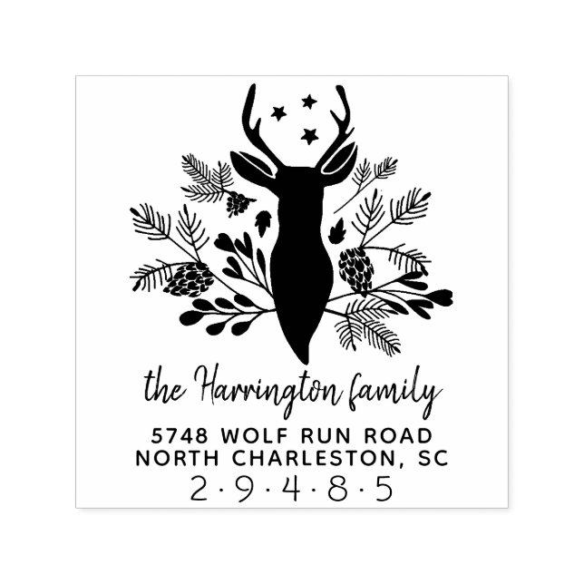 Tampon Auto-encreur Deer Antlers Rustic Holiday Adresse de Noël (Design)