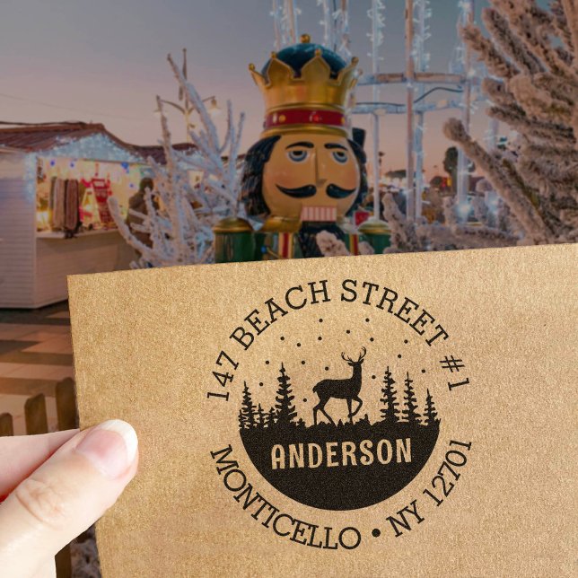 Tampon Auto-encreur Deer in the Woods Winter Holiday Adresse : (Créateur téléchargé)