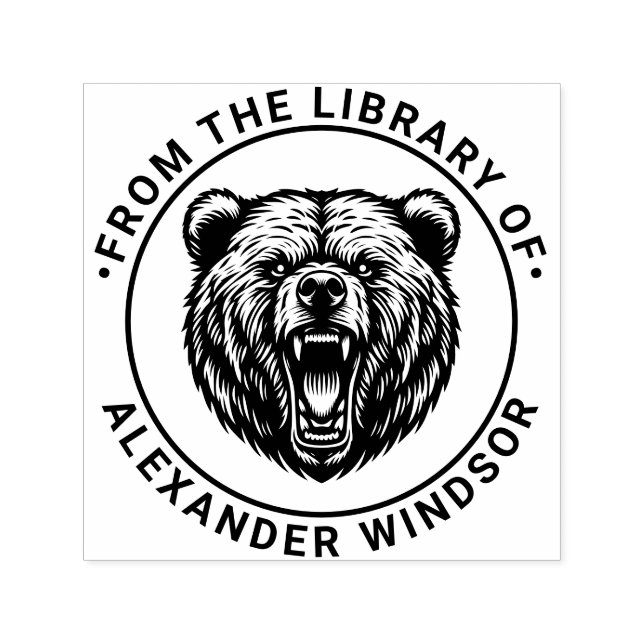 Tampon Auto-encreur Dents de tête d'ours #2 Nom du livre de bibliothèq (Design)