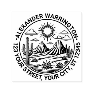 Tampon Auto-encreur Desert Cactus Landcape #2 Nom Adresse de retour