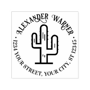 Tampon Auto-encreur Desert Cactus Nom Adresse de retour