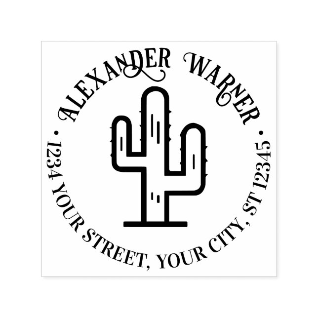 Tampon Auto-encreur Desert Cactus Nom Adresse de retour (Design)