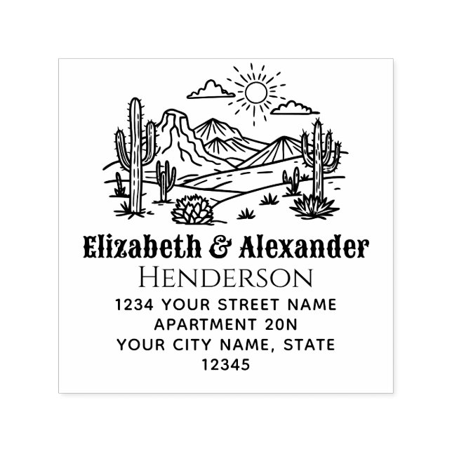 Tampon Auto-encreur Desert Cactus Paysage #3S SQ Nom Adresse de retour (Design)
