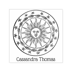 Tampon Auto-encreur Dessin anthropomorphe de visage de soleil vintage 