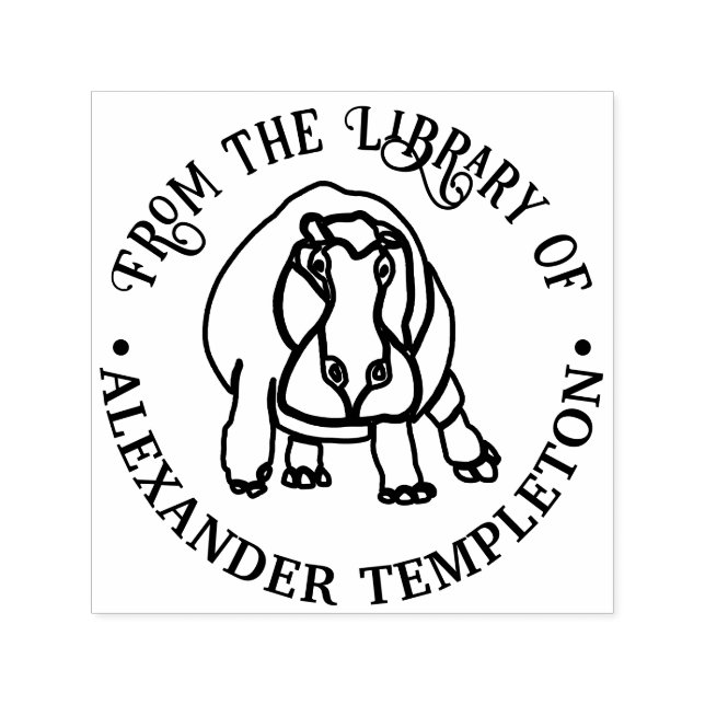 Tampon Auto-encreur Dessin au trait d'hippopotame féroce Nom du livre  (Design)