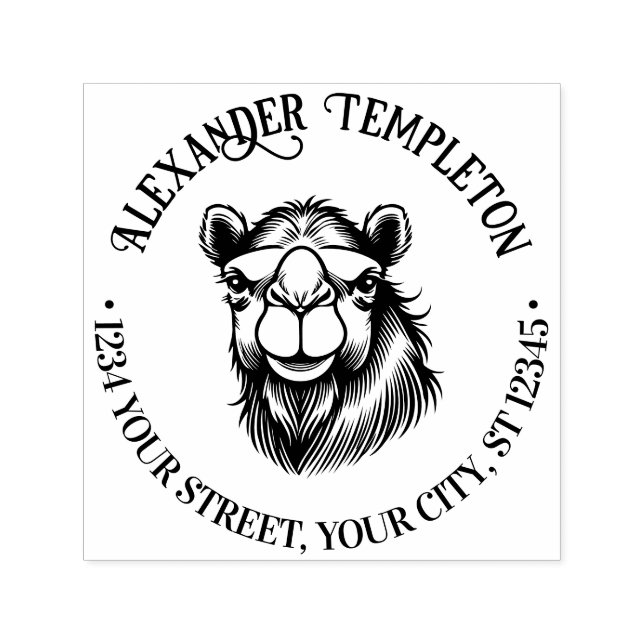 Tampon Auto-encreur Dessin de tête de chameau Nom Adresse de retour (Design)