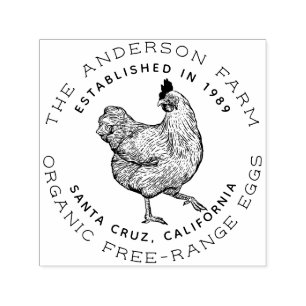 Tampon Auto-encreur Dessin Rustique À Main   Ferme d'oeufs de poulet s