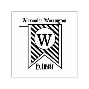 Tampon Auto-encreur Diag Stripe Bannière initiale Monogramme Ex Libris