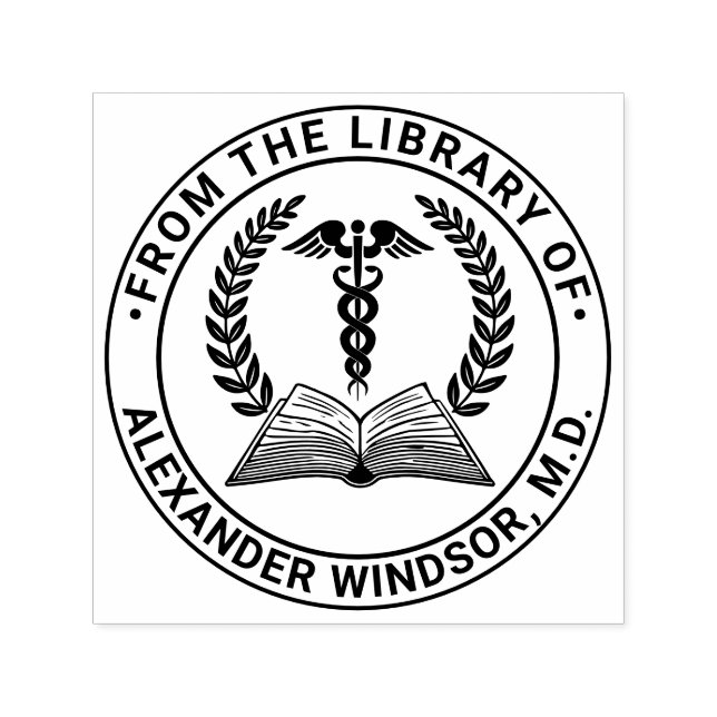 Tampon Auto-encreur Docteur Médicale Caduceus #1LR Nom du livre (Design)