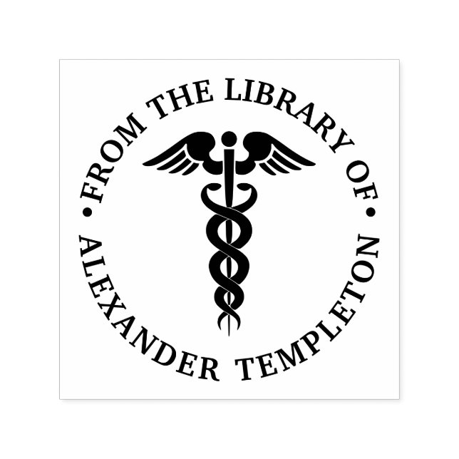Tampon Auto-encreur Docteur Médicale Caduceus "De la bibliothèque de" (Design)