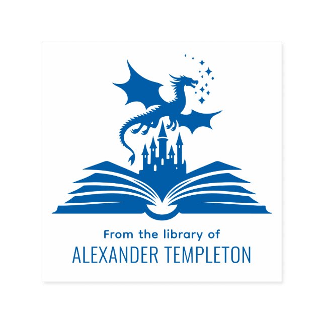 Tampon Auto-encreur Dragon Book Castle "From the Library of" Nom SQ (Design)
